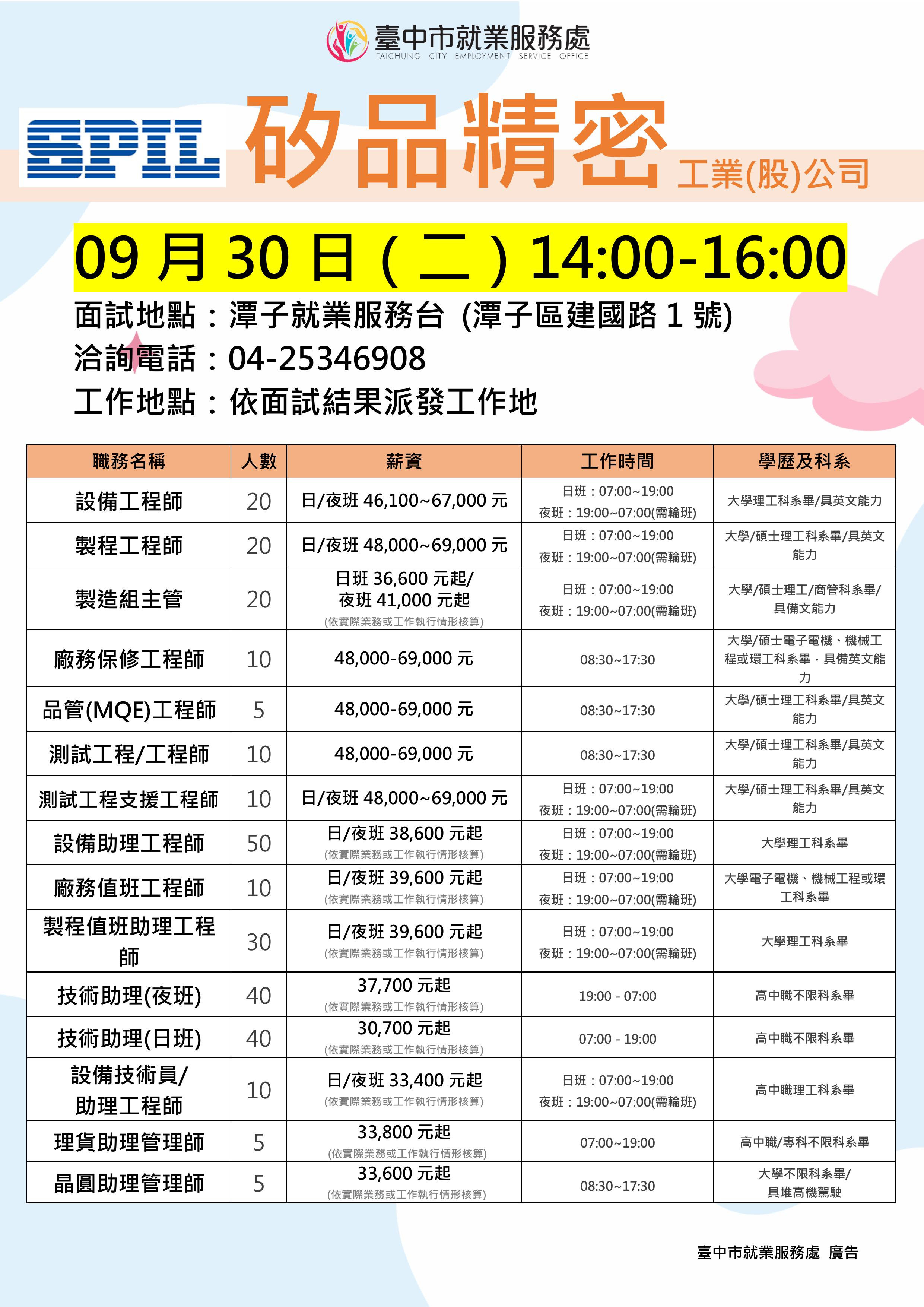 【單一徵才】矽品精密工業股份有限公司
